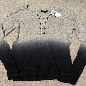 American Eagle Outfitters Gray and Blue Lace-Up Sweater